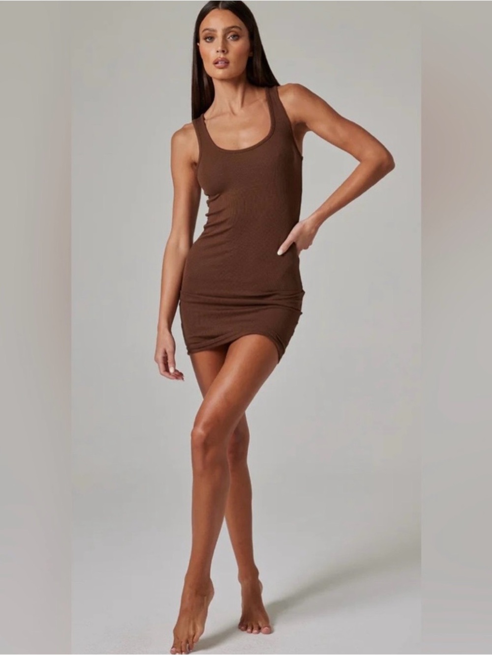 New TALENTLESS Brown Ribbed Tank Mini Dress size medium